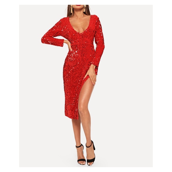 red glitter midi dress